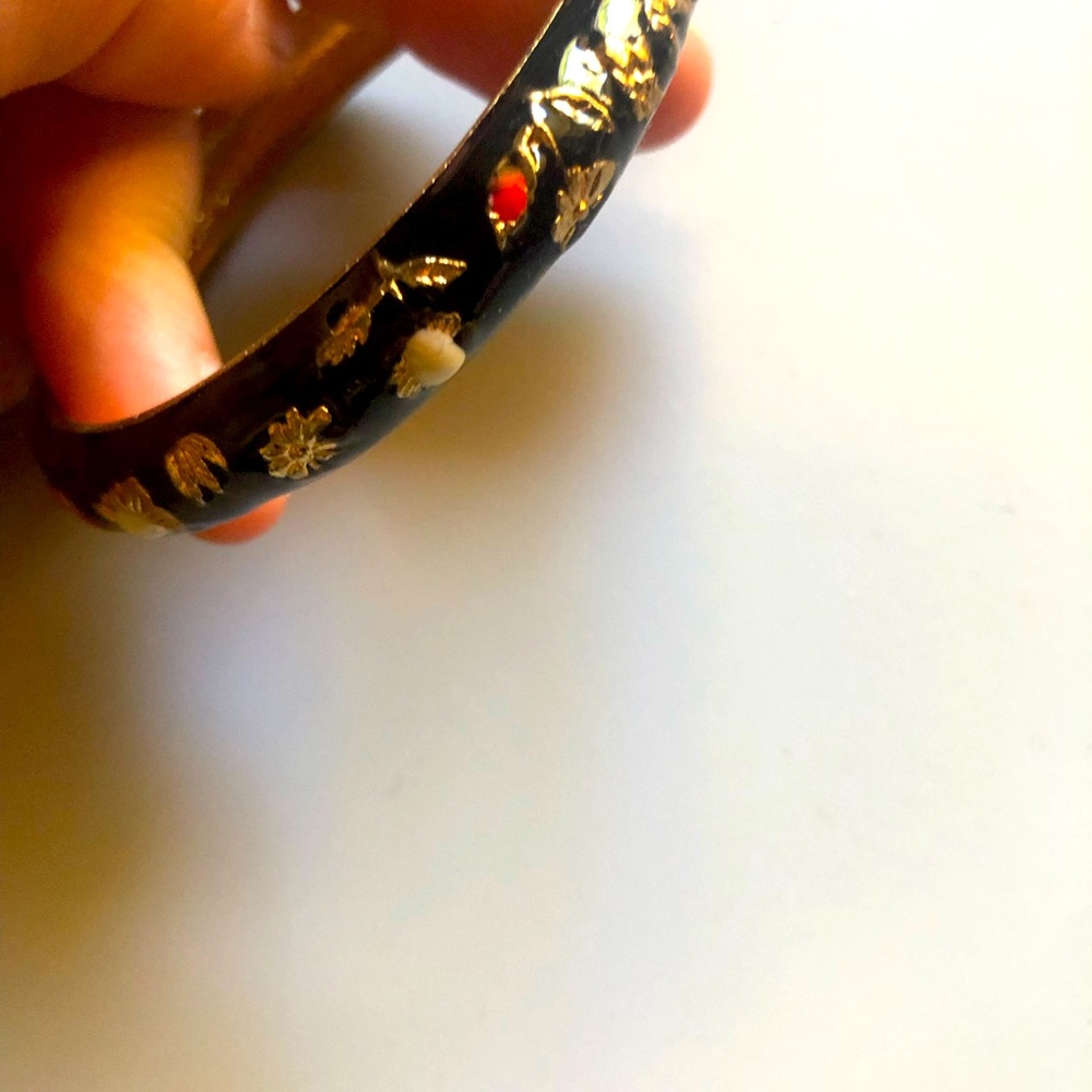 Black floral bangle bracelet